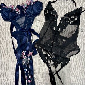 Victoria's Secret Navy and Black Lace Lingerie Set